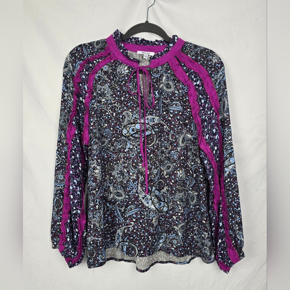 BTFL Life Boho Ruffled Paisley Whimsigoth Fairy Peasant Boxy Women's Top sz S